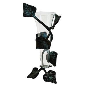 Vintage New Concepts Vase Cast Iron Tree Leaves Wrapped Around Glass Sculpture